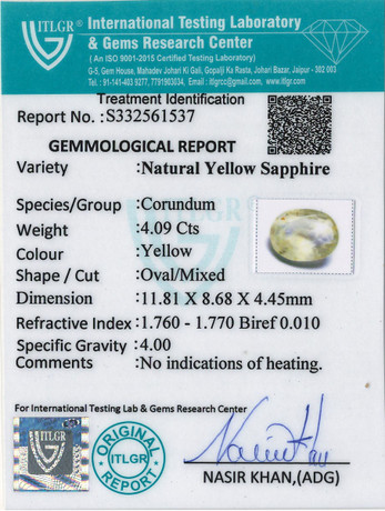 Yellow Sapphire - 4.09 Carat