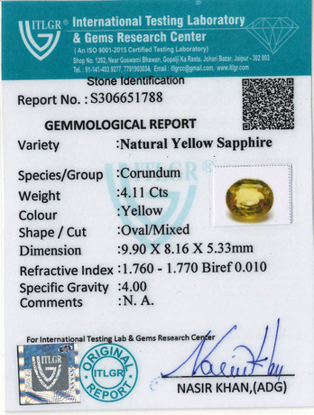Yellow Sapphire - 4.11 Carat