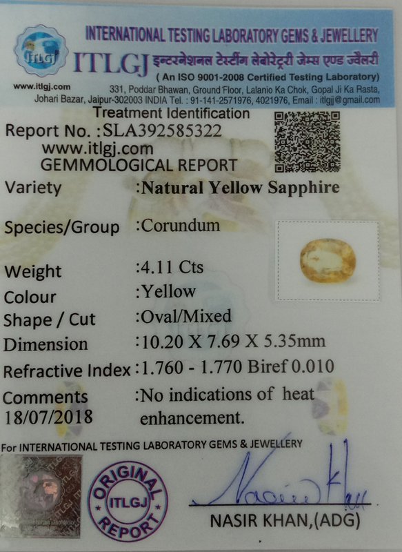 Yellow Sapphire - 4.11 Carat