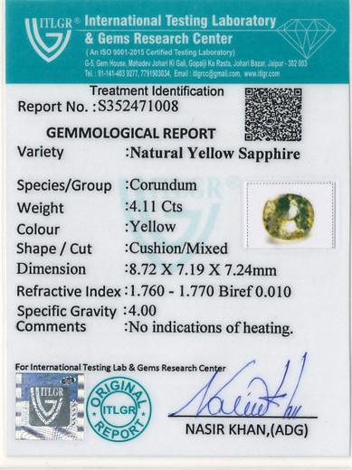 Yellow Sapphire - 4.11 Carat