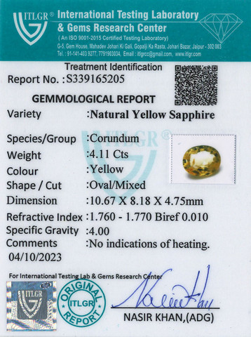 Yellow Sapphire - 4.11 Carat