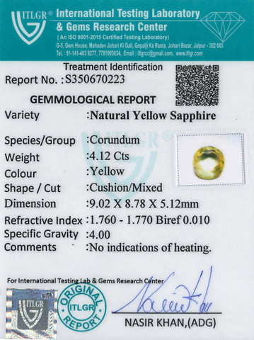 Yellow Sapphire - 4.12 Carat