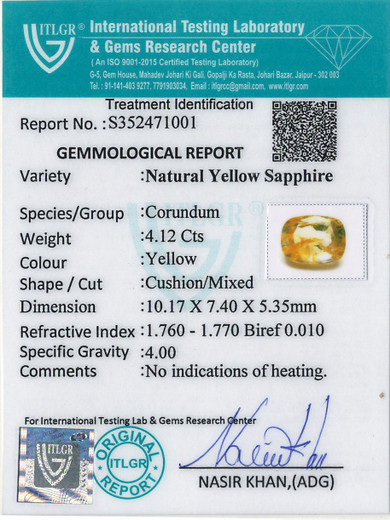 Yellow Sapphire - 4.12 Carat