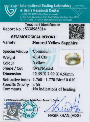 Yellow Sapphire - 4.14 Carat