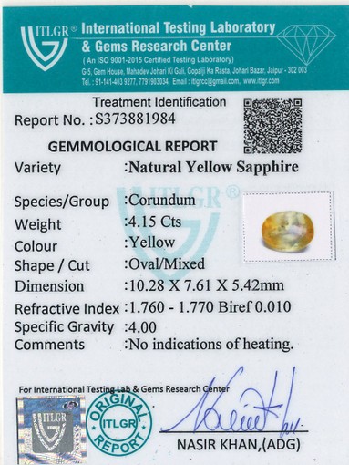 Yellow Sapphire - 4.15 Carat