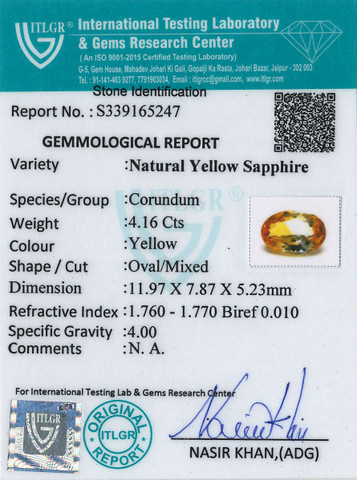 Yellow Sapphire - 4.16 Carat