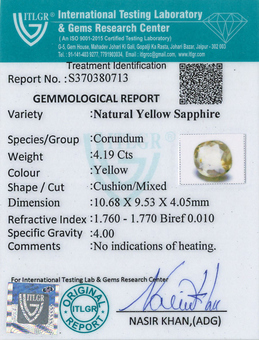Yellow Sapphire - 4.19 Carat