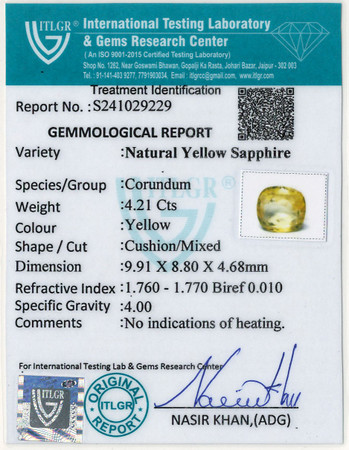 Yellow Sapphire - 4.21 Carat