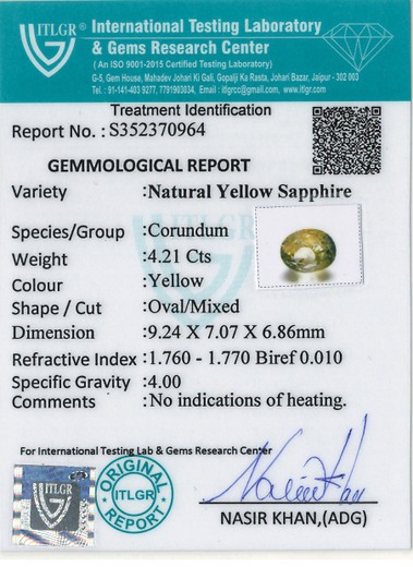 Yellow Sapphire - 4.21 Carat