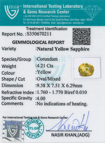 Yellow Sapphire - 4.21 Carat