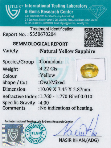 Yellow Sapphire - 4.22 Carat