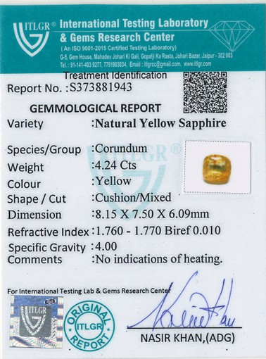 Yellow Sapphire - 4.24 Carat
