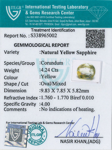 Yellow Sapphire - 4.24 Carat