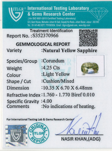 Yellow Sapphire - 4.25 Carat