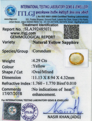 Yellow Sapphire - 4.29 Carat