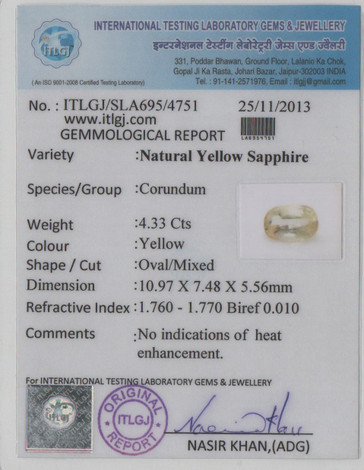 Yellow Sapphire - 4.33 Carat
