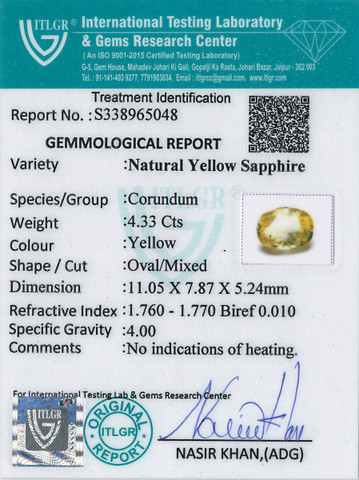 Yellow Sapphire - 4.33 Carat