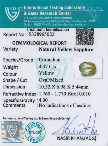 Yellow Sapphire - 4.37 Carat
