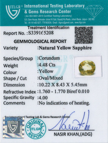 Yellow Sapphire - 4.48 Carat