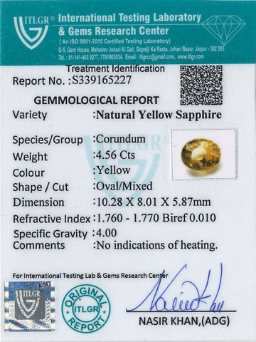 Yellow Sapphire - 4.56 Carat