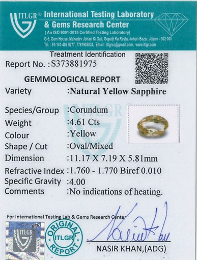 Yellow Sapphire - 4.61 Carat
