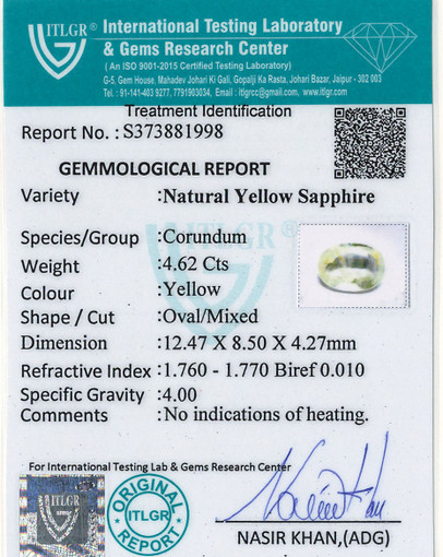 Yellow Sapphire - 4.62 Carat