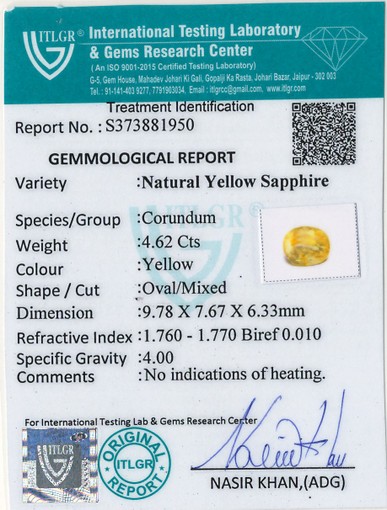 Yellow Sapphire - 4.62 Carat