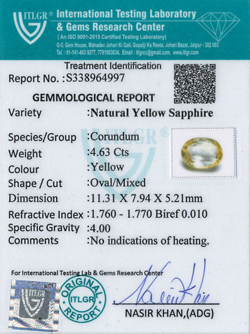 Yellow Sapphire - 4.63 Carat