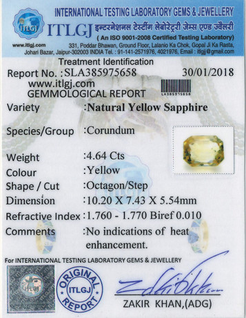 Yellow Sapphire - 4.64 Carat