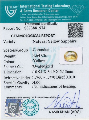 Yellow Sapphire - 4.64 Carat