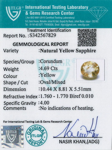 Yellow Sapphire - 4.69 Carat
