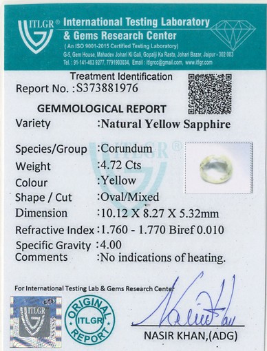 Yellow Sapphire - 4.72 Carat