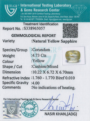 Yellow Sapphire - 4.73 Carat