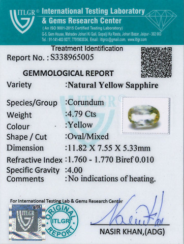 Yellow Sapphire - 4.79 Carat