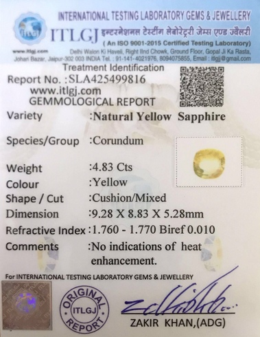 Yellow Sapphire - 4.83 Carat