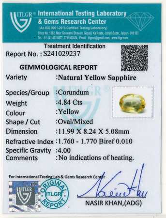 Yellow Sapphire - 4.84 Carat
