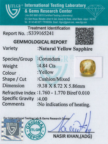 Yellow Sapphire - 4.84 Carat