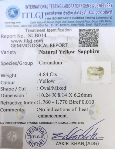 Yellow Sapphire - 4.84 Carat