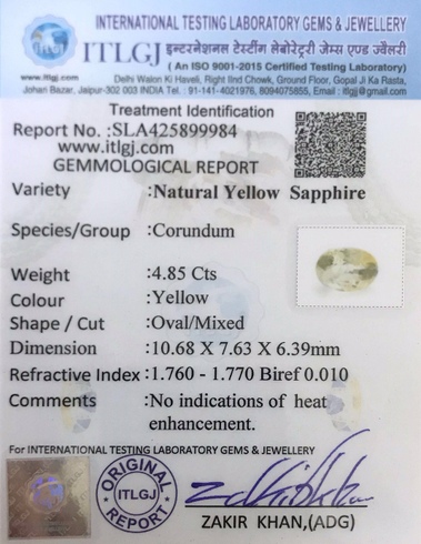 Yellow Sapphire - 4.85 Carat