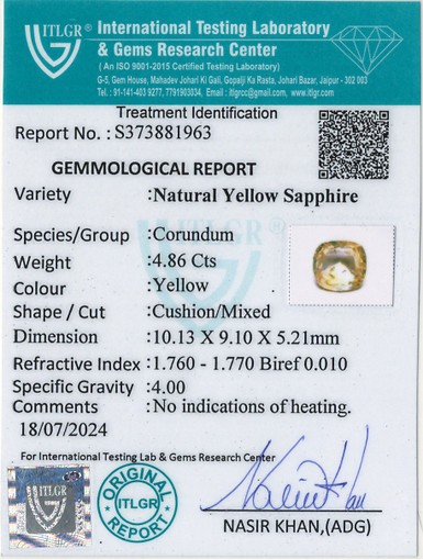 Yellow Sapphire - 4.86 Carat
