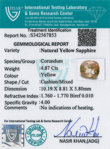 Yellow Sapphire - 4.87 Carat