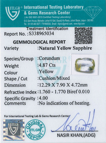 Yellow Sapphire - 4.87 Carat