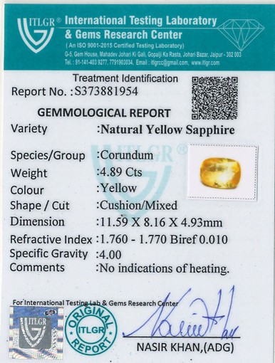 Yellow Sapphire - 4.89 Carat