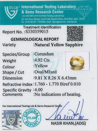 Yellow Sapphire - 4.92 Carat