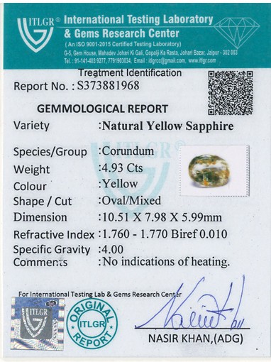 Yellow Sapphire - 4.93 Carat