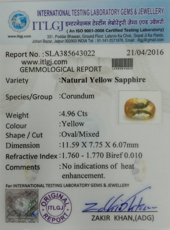 Yellow Sapphire - 4.96 Carat
