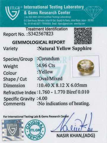 Yellow Sapphire - 4.96 Carat