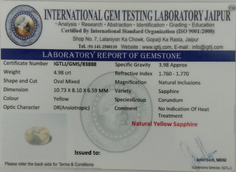 Yellow Sapphire - 4.98 Carat