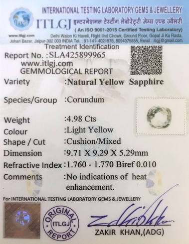 Yellow Sapphire - 4.98 Carat