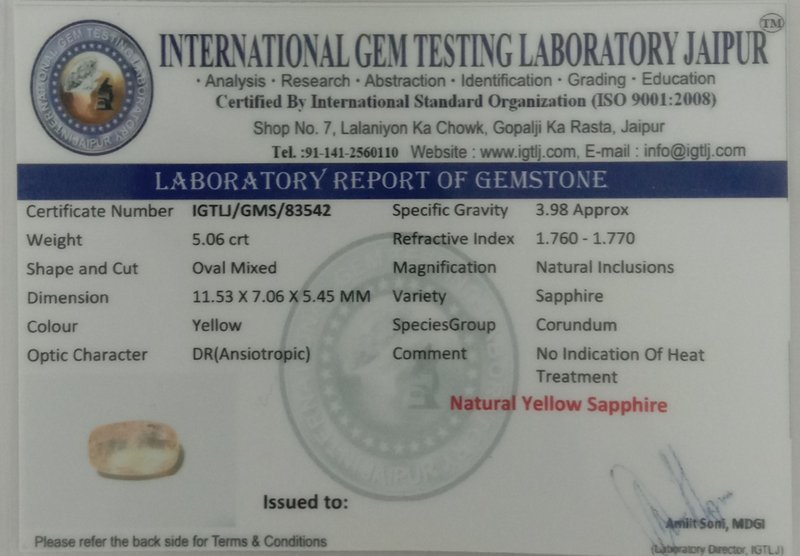 Yellow Sapphire - 5.06 Carat